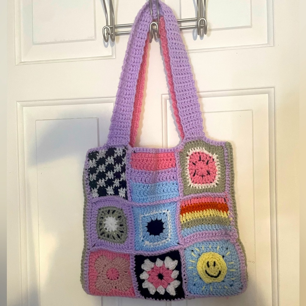 HAND CROCHETED BY ME Granny Square Tote Bag